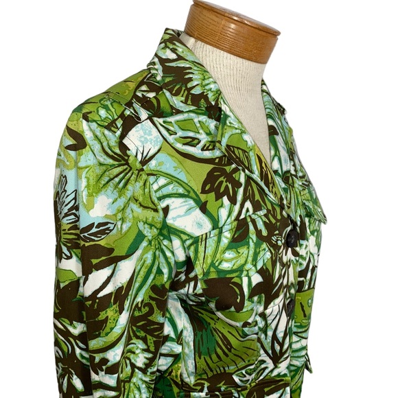 Maggie London Sz6 Green Brown Leaf Print Jacket - Picture 7 of 9